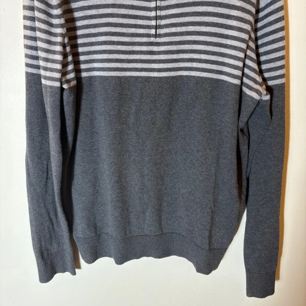 Banana Republic Mens Gray Striped 1/4 Zip Cotton Sweater Size Medium‎